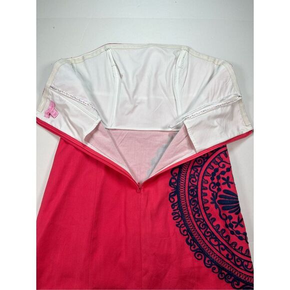 Lilly Pulitzer Strapless Bowen Dress Pink Navy Blue Embroidered Size 8 Preppy - Picture 5 of 11